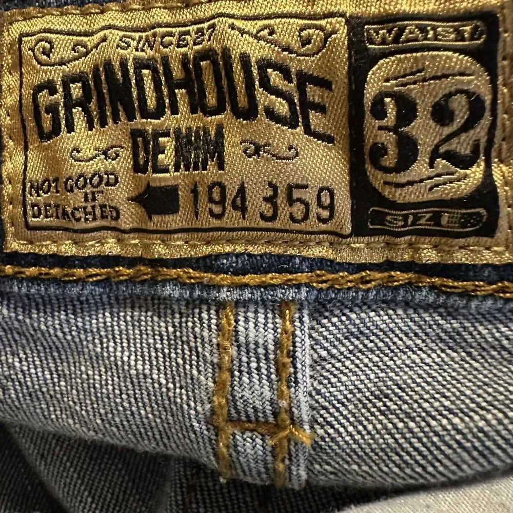 Men's Grindhouse Destroyed Bleach Denim Jeans Size 32 Lt‎ Wash Straight Stretch